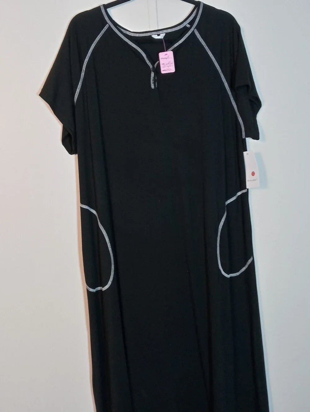 NWT Ekouaer black XXXL Short Sleeve long Nightgown
